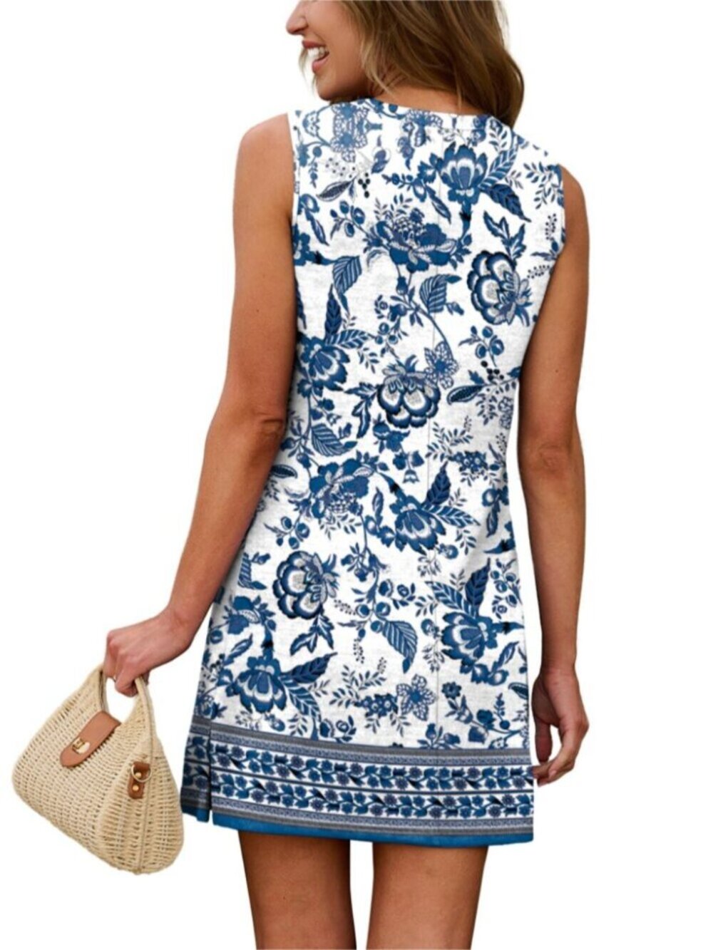 Sleeveless Boho Tank Dress Crewneck Summer - Picture 5 of 9